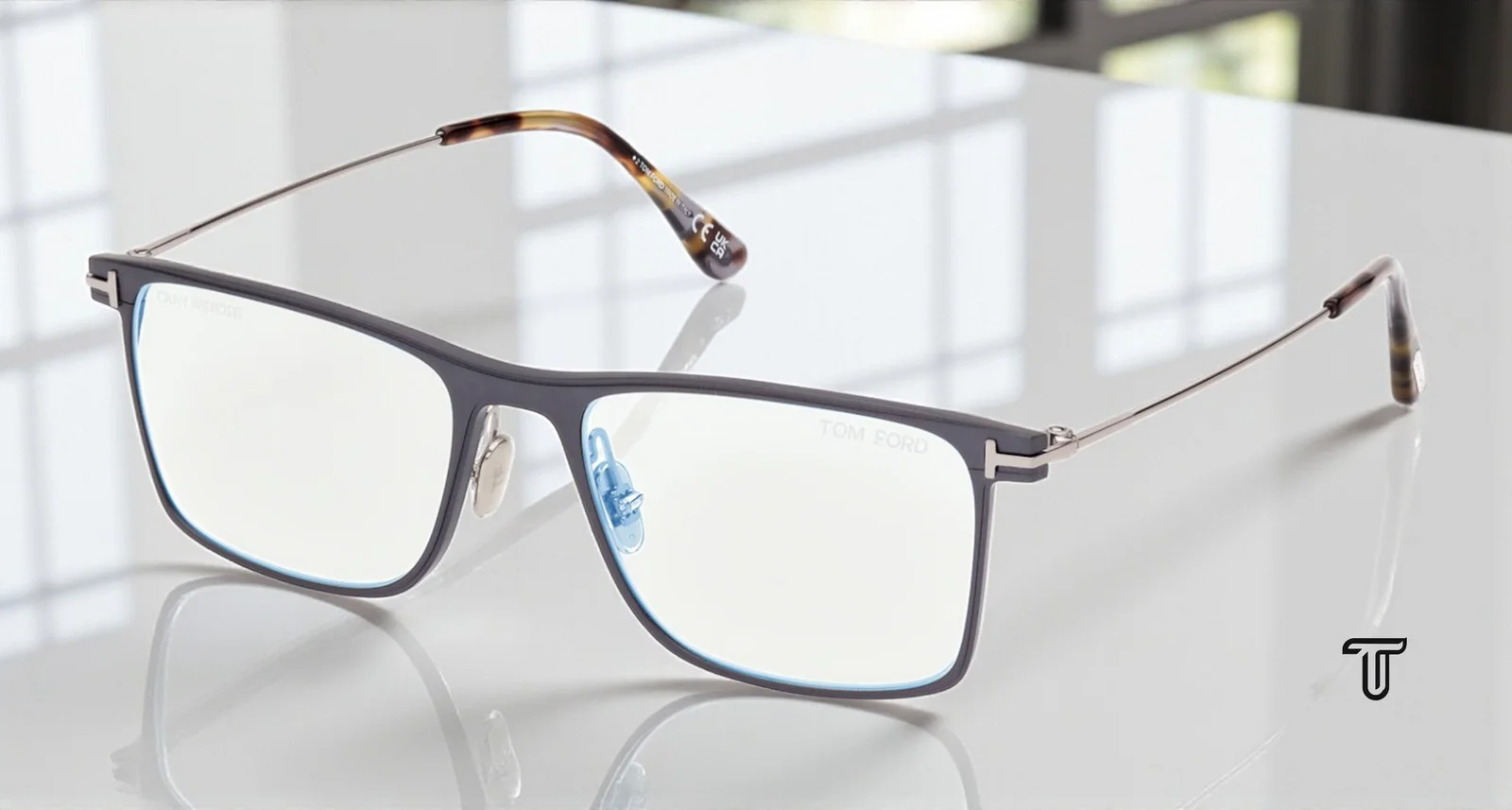 Tom Ford FT5865 B 013 MAGNESIUM Matte Ruthenium Blue Block 55 mm Mens Eyeglasses